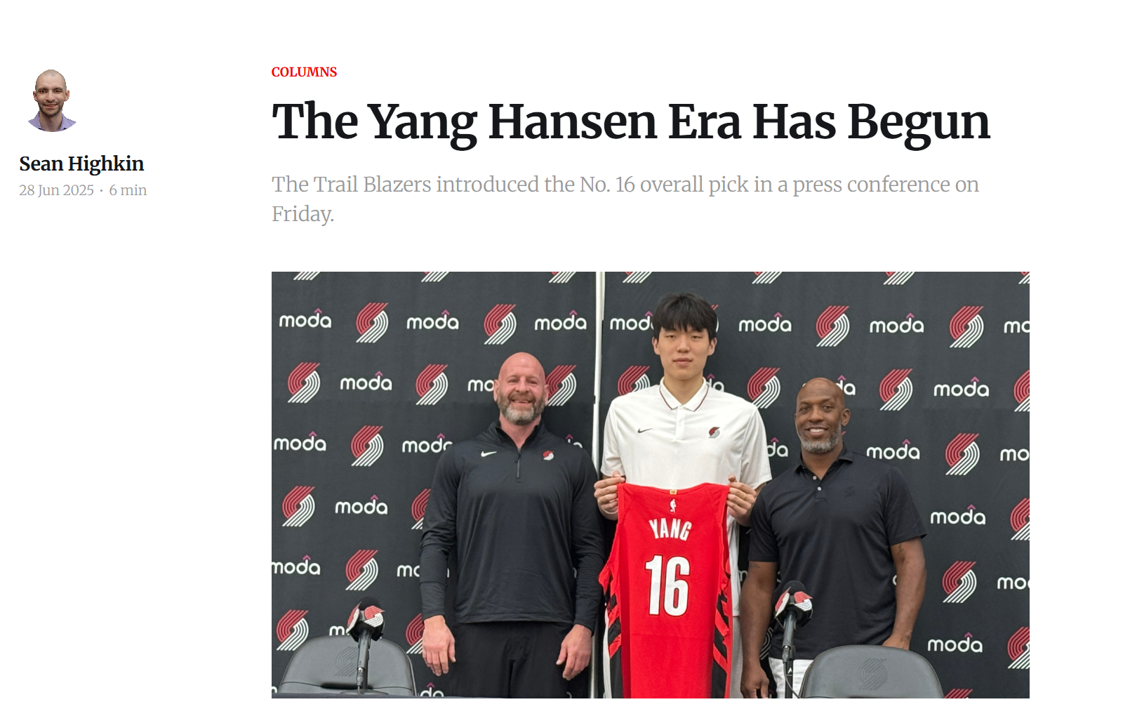 开拓者资深队记撰文:杨瀚森的时代已经开启